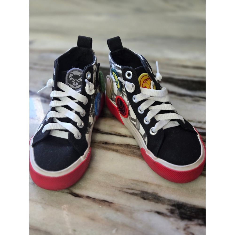 Marvel Avengers High Top Sneakers Black Red Kids Size 11 Patches Superheros